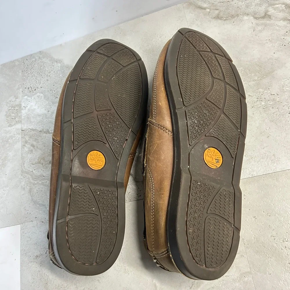 Timberland Boat Shoes Brown Leather Mens Size 13 5232R Moc Toe Deck Loafers